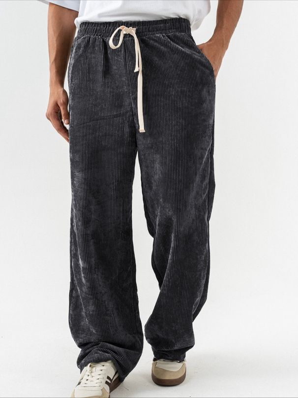 "Men’s Corduroy Wide Leg Pants – Retro Loose Fit Casual Trousers (Black/Blue/Dark Gray/Navy/Khaki, Sizes S-XXXL)"_viptrois.com