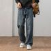 Round Bag Splicing New Jeans Men's Harlan Loose Straight-leg Pants Washed Retro Trendy Brand Youth Control 108 Meters K11 Denim Knowledge Clothes_viptrois.com
