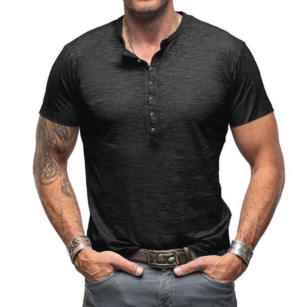 Man's clothing Men's outdoor top men's short sleeve T-shirt men's Henry bamboo cotton T-shirt_viptrois.com