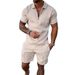 Men's Casual Short Sleeve Polo Set - Zipper Lapel Shirt & Matching Shorts | Solid Color Summer Outfit_viptrois.com