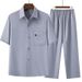 Men's Clothing Summer Shirt Suit Dad Grandpa Casual Loose Short Sleeved Lapel Shirt Two Piece Suit_viptrois.com