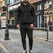 Men's Waffle Knit Hooded Half-zip Pullover & Jogger Set - Casual Lounge Wear For Autumn (Khaki, Black, White, Gray, Blue)_viptrois.com
