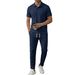 Men's Rib-Knit Polo Shirt & Pants Set - Stretch Polyester Business Casual Outfit For Fall & Spring Color-Fast Collar_viptrois.com
