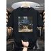 Hombre Patrón Luz Tráfico Selfie Camiseta Algodón Negra Manga Corta, Diseño Gato Con Manchas Amarillo Jengibre Uso_viptrois.com