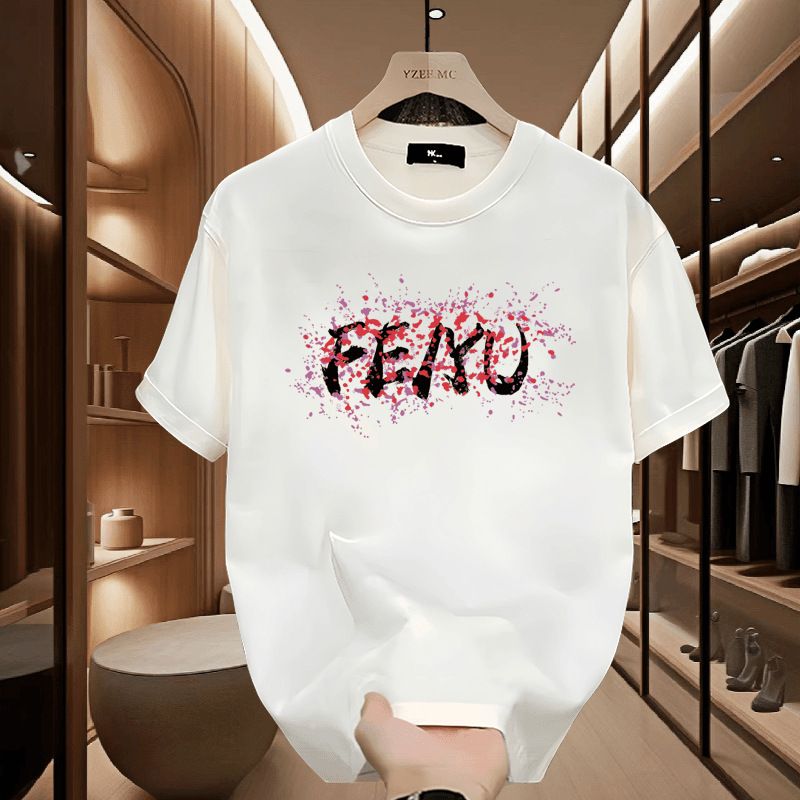 Men's Clothing Short Sleeved Heavy Double Yarn Trendy Loose Printed T Shirt_viptrois.com