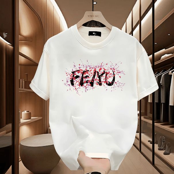 Men's Clothing Short Sleeved Heavy Double Yarn Trendy Loose Printed T Shirt_viptrois.com
