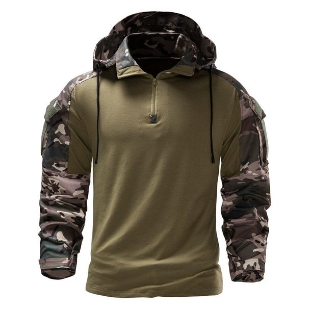 Men's Clothing New Long Sleeved T Shirt Men's Special Forces Work Uniform Training Camouflage Uniform Stretch Breathable Men's Hooded T Shirt_viptrois.com