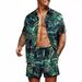 Men's Clothing Loose Hawaiian Style Youth Floral Print Casual Shirt Set_viptrois.com