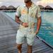 Men's Clothing Leisure Beach Leaves Outdoor Zipper Short Sleeve Shorts Two Piece Suit_viptrois.com