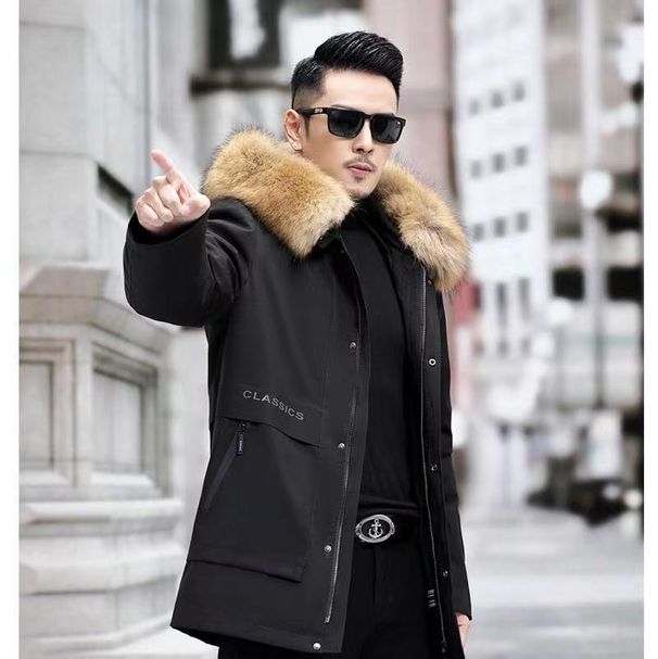 "Men's Mid-Length Parka Coat With Detachable Rex Rabbit Fur Lining & Fox Fur Collar – Premium Winter Outerwear"_viptrois.com