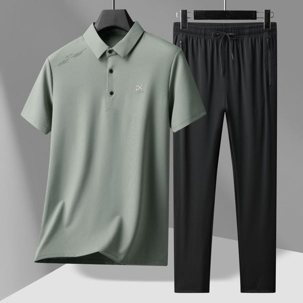 Summer Business And Leisure Dad Ice Silk Sports Set 2025 New Men's Short Sleeved T-Shirt Polo Shirt C_viptrois.com