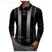 Pulse Polo Shirt European And American Cross-Border Men's Long Sleeve Striped T-Shirt Middle-Aged Plaid Button_viptrois.com