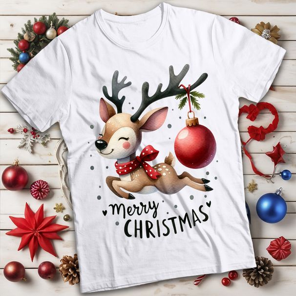 Mens And Womens Cute Cartoon Reindeer Christmas T-Shirt Mens Womens Tees Top Tee #MC_viptrois.com
