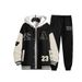 Men's Casual Baseball Jacket & Pants Set - Trendy Two-Piece Streetwear Outfit For Youth - Breathable Polyester Blend - Black/Red/Brown/Green (S-2XL)_viptrois.com