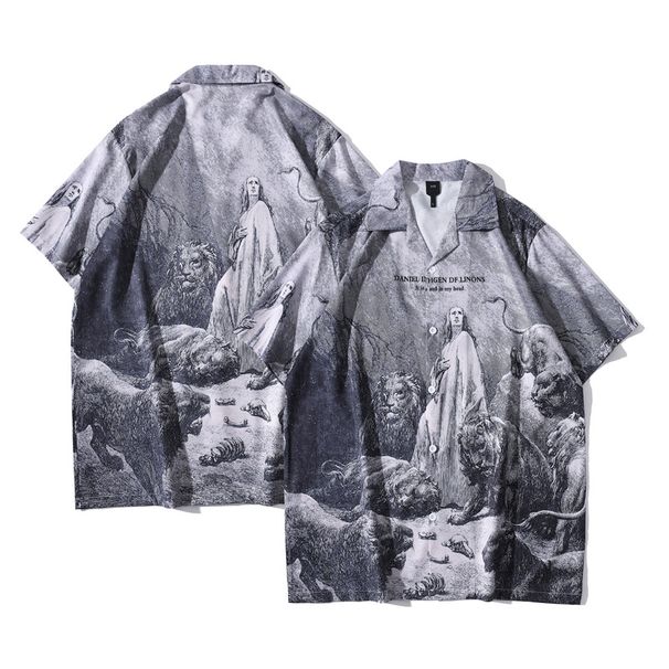 Men's Clothing Korean Style Loose Hawaiian Style Japanese Short Sleeved Shirt Men's Retro Handsome Seaside Flower Shirt Trendy Cross Border_viptrois.com