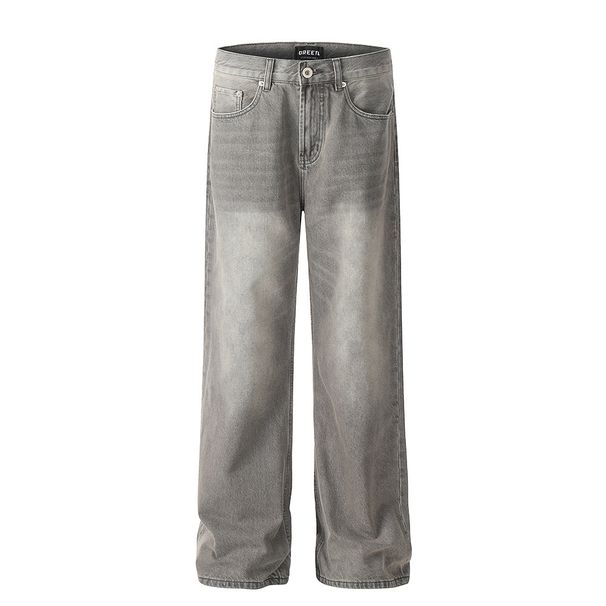 American Style Vintage Washed Gradient Jeans For Men High Street Trend Casual Loose Straight Long Dad Pants_viptrois.com