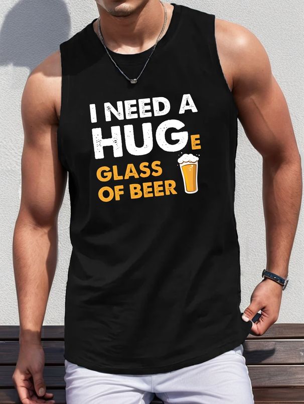 Canotta Uomo Girocollo 100% Cotone Stampa Grafica Boccale Birra Leggera Traspirante Senza Maniche Casual Estivo Multicolore_viptrois.com