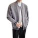 Autumn And Winter Fashion Casual Loose Sweater, Simple Striped Splicing Zipper Knit Cardigan_viptrois.com