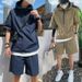 Men's Clothing New Loose Zipper Two Piece Suit Fashionable Solid Color Trend Shorts Suit_viptrois.com