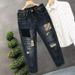 Men's High Street Retro Distressed Blue Jeans Loose Harem Straight Leg Trousers Summer Patchwork Denim_viptrois.com
