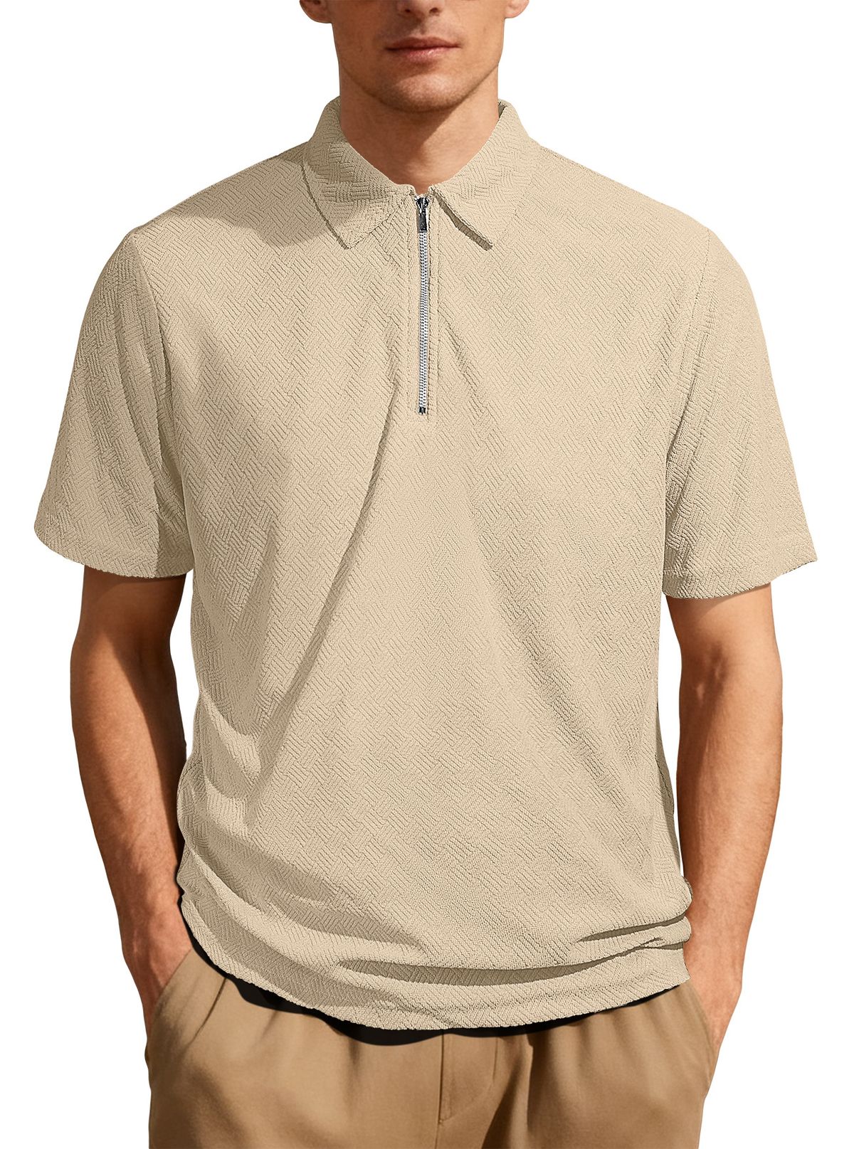 Men's Clothing Half Zip Collared Casual Short Sleeve T Shirt Summer Half-Zip Moisture-Wicking Polyester, Breathable Short Sleeve For Casual Wear_viptrois.com