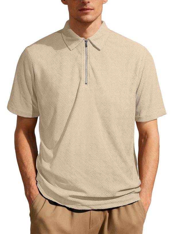 Men's Clothing Half Zip Collared Casual Short Sleeve T Shirt Summer Half-Zip Moisture-Wicking Polyester, Breathable Short Sleeve For Casual Wear_viptrois.com