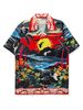 Men's Clothing Trendy Brand Niche Handsome Personality Short Sleeved Printed Shirt Men's Beach Couple Loose Retro Shirt Women_viptrois.com