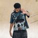 American-style War Plane Print Washed Distressed Loose Fit One-piece Cut Short-sleeve T-shirt Vintage_viptrois.com