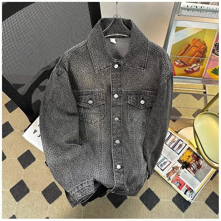 Men's Clothing Diamond Denim Jacket Men's Spring And Autumn American Fashion Brand Cool Top Design Loose Couple Jacket_viptrois.com