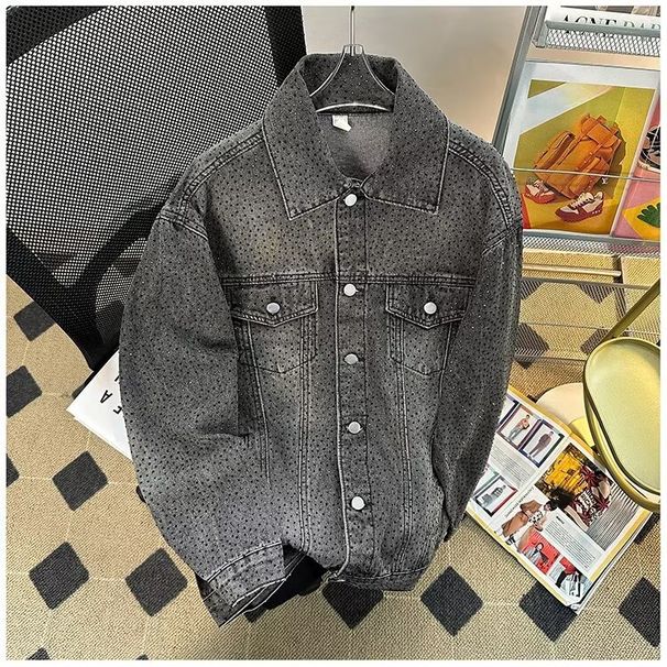Men's Clothing Diamond Denim Jacket Men's Spring And Autumn American Fashion Brand Cool Top Design Loose Couple Jacket_viptrois.com