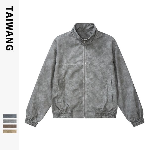 Men's Clothing Men's Wear 2024 retro stand up collar PU leather jacket men's autumn and winter new loose motorcycle jacket_viptrois.com