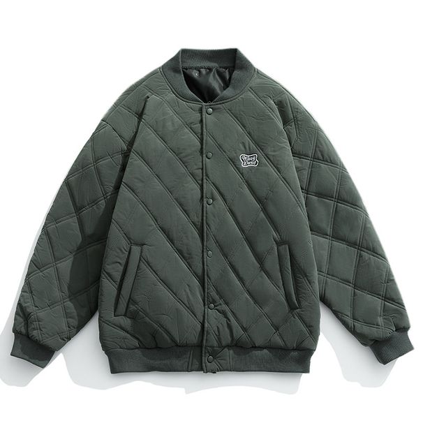 Monochrome Man- Quilted Baseball Collar Jacket Winter New Couple Embroidery Loose Trendy Thickened Workwear Cotton Coat_viptrois.com