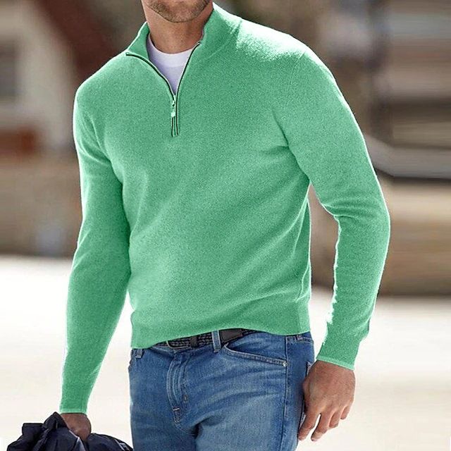 Men's Thickened Knit Sweater – Semi-Turtle Neck Winter Pullover With Machine-Washable Wool Blend (S-XXXL, Wrinkle-Resistant, Slim Fit,Ribbed Hem)_viptrois.com