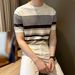 Striped Short Sleeved Sweater For Men, Light Mature British Business Style, Slim Fit, Handsome Summer Ice Silk Fashion Brand,_viptrois.com
