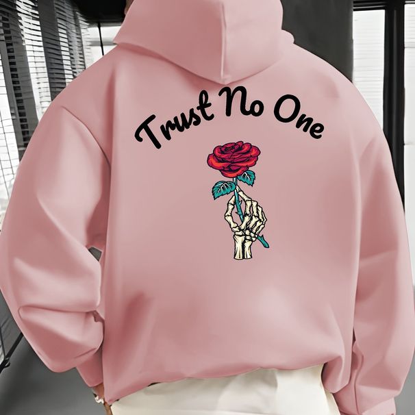 Men's Autumn And Winter Casual Fashionable Loose Hoodie Rose Print Warm Long Sleeved Pullover Sweater_viptrois.com