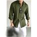 Men's Clothing Men's Long Sleeved Shirt Breathable Lapel Solid Color Cotton Linen Wrinkle Free Cardigan For Formal & Casual_viptrois.com