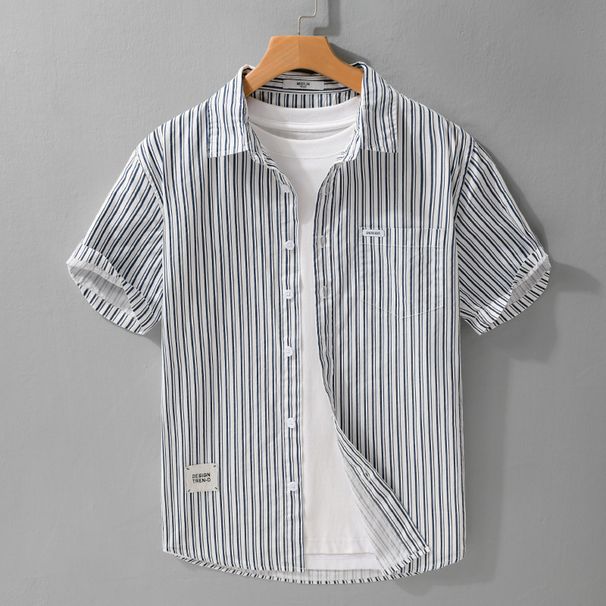 Summer Striped Fresh Short Sleeved Shirt For Men, Versatile Casual And Artistic Loose Top For Men_viptrois.com
