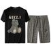 Men's Clothing station bear embroidered short-sleeved shorts suit men's brand handsome summer new men's set of matching_viptrois.com