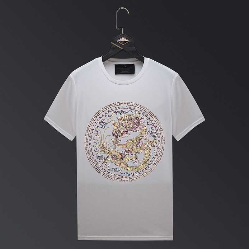 Men's Clothing Hot Diamond Short Sleeved Men's Fashion Brand Trendy Spirit Young Man Inner Wear Large Size Mercerized Cotton T Shirt Men's Summer Wear_viptrois.com