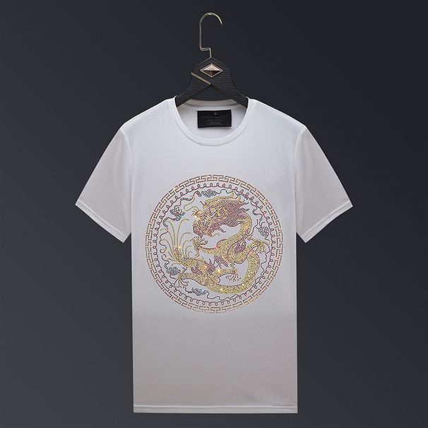 Men's Clothing Hot Diamond Short Sleeved Men's Fashion Brand Trendy Spirit Young Man Inner Wear Large Size Mercerized Cotton T Shirt Men's Summer Wear_viptrois.com