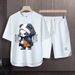 Men's Clothing 2024 Waffle Casual Summer Suit Men's Loose Teen Short sleeved T shirt Shorts Handsome Two piece Suit_viptrois.com