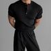 Old Money Aesthetic Men's Short Sleeve T-Shirt Summer Luxury Textured Knit Tee, Breathable & Loose Fit, V-Neck Casual Top (White/Black/Green/Brown)_viptrois.com