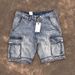 Men's Clothing Retro Old Tough Guy Style Multi Pocket Elastic Workwear Denim Shorts Men's Loose Straight Shorts_viptrois.com