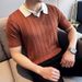 New Recommended Summer Short Sleeve POLO Shirt High Elasticity Striped Lapel Thin Two-piece Knitted Short Sleeve Polo Shirt_viptrois.com