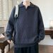 Loom Loom Russian Ozon Solid Color Knitted Polo Sweater For Men, Autumn And Winter Turn-Down Collar Sweater, Korean Style, Lazy_viptrois.com