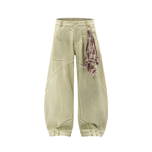 Men's Trendy Detachable Scarf Design Reversible Tie-Dye Vintage Dirty Wide-Leg Pants_viptrois.com