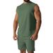 New Summer Sleeveless Sports Suit Casual Thin Top Solid Color Vest Two-Piece Set For Men_viptrois.com