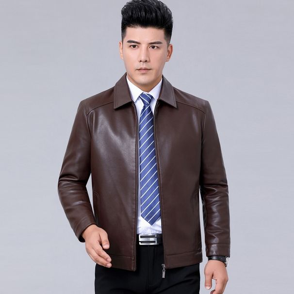New Haining And Elderly Men's Genuine Leather, Middle-Aged Leather Spring Plus Size Jacket, Dad Outfit, Thin Version_viptrois.com