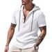Men's Loose Casual Linen Breathable Beach Hooded Pocket Henley Short Sleeve Shirt_viptrois.com