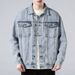 LKTM Men's Black Denim Jacket Vintage Washed Oversized Workwear Style Versatile Layering Unisex Streetwear Coat_viptrois.com